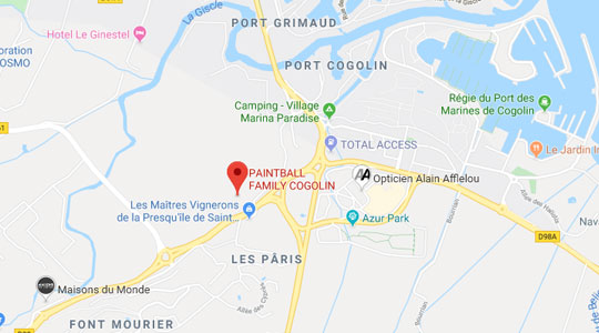Image Google-map de l'accès au terrains de paintball de Cogolin - Saint Tropez